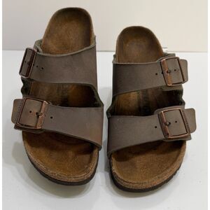 Birkenstock Brownb Double Strap Bronze Buckle Sandals Women's Size 8.5 PreOwned